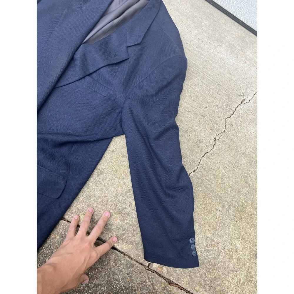 Vintage BURBERRY Pure 100% Silk ITALY Woven Sport Coat Blazer Mens 44R Navy
